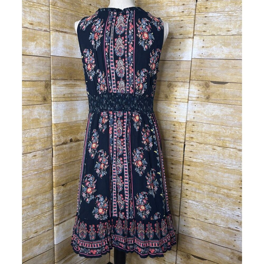 BILA BOUTIQUE CASUAL FLORAL COLORFUL MIDI SMOCKED FLOWY BOHO DRESS SIZE LARGE - Picture 4 of 4